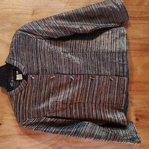 Vintage Harris Wallace Womens Silk Blend Multicolor Striped Jacket Metallic S